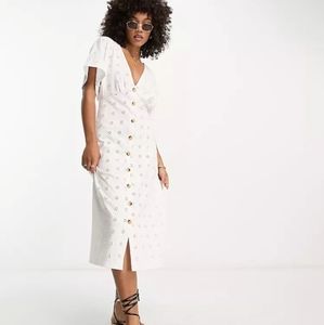 NWT Eyelet v neck midi dress with buttons in white